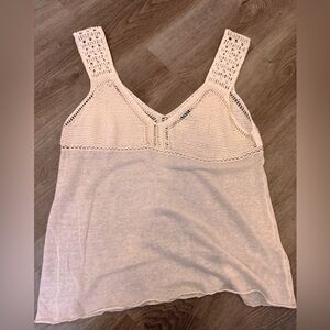 Theory crochet top linen/silk off white tank top size L